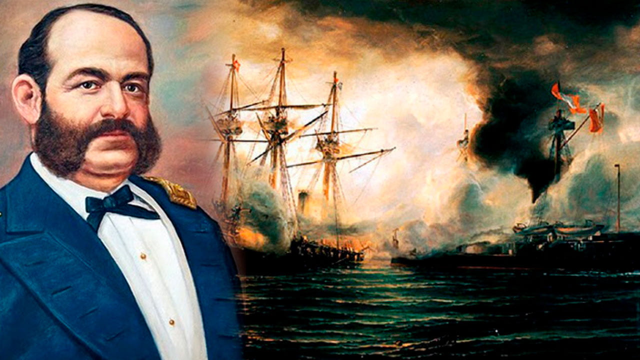 Combate de Angamos del 8 de octubre de 1879, donde el monitor Huáscar comandado por Miguel Grau enfrentó a la escuadra chilena