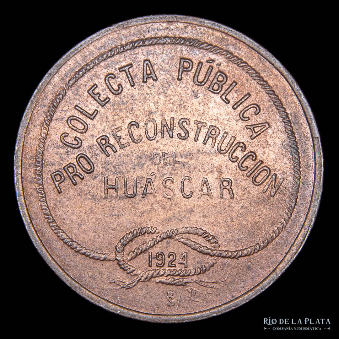 Moneda chilena de 1924 conmemorativa del Huáscar - Reverso