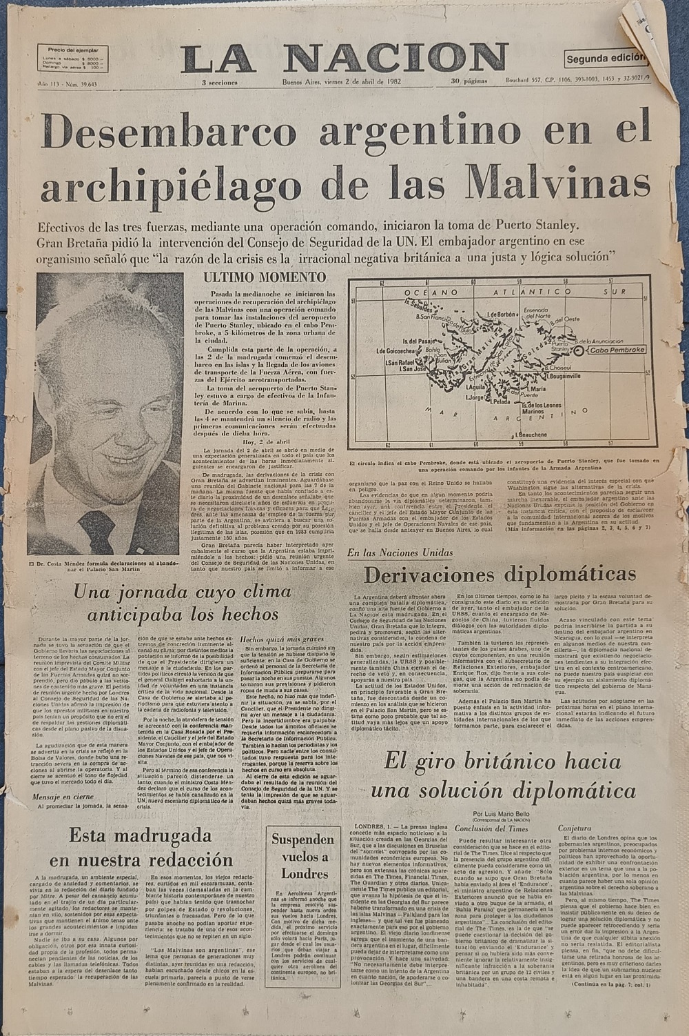 Portada del Diario Clarín 2 de abril de 1982