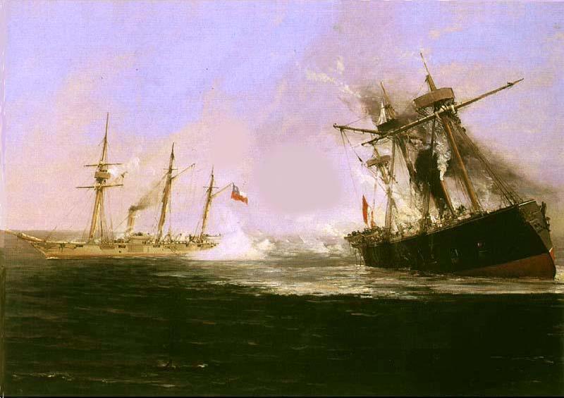 Combate naval de Punta Gruesa: la fragata Independencia encallada en las rocas mientras la Covadonga escapa