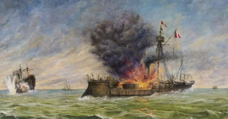 Monitor Huáscar después de la Batalla Naval de Angamos