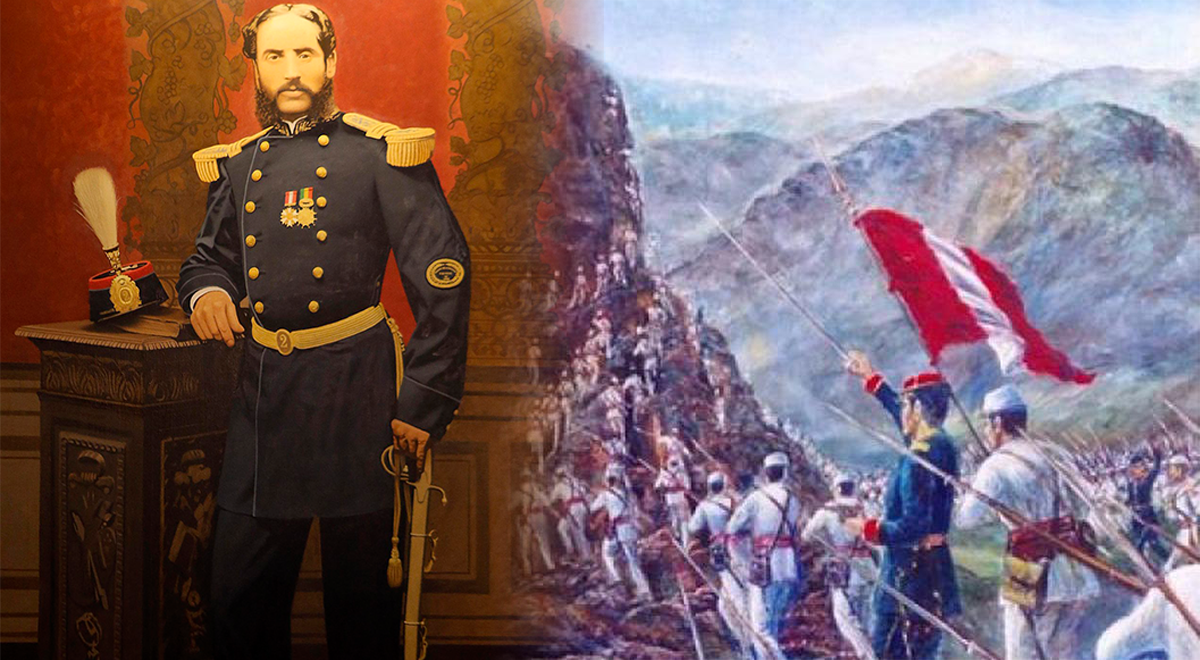 Andrés Avelino Cáceres dirigiendo las tropas peruanas durante la batalla de Tarapacá